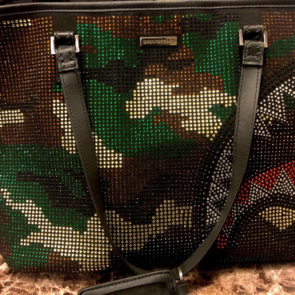 Army fatigue rhinestone tote bag